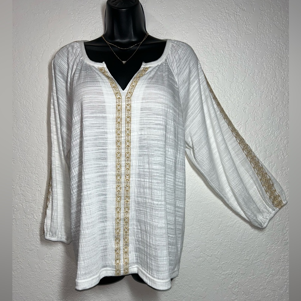 Knapp Studio White and Gold Accents Blouse